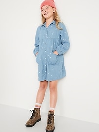 Джинсовое мини-платье-рубашка с длинными рукавами для девочек с вышивкой Old Navy