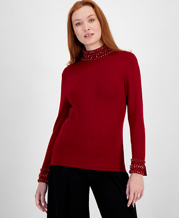 Женский Пуловер Anne Klein Petite Embellished Long-Sleeve Mock-Neck Anne Klein