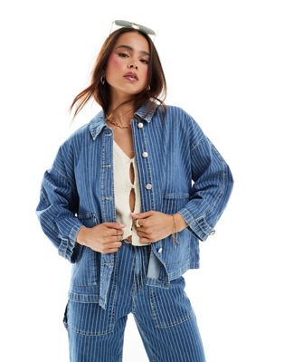 ONLY boxy denim jacket in blue and white stripe - part of a set  ONLY