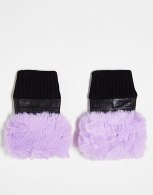 Jayley fingerless faux fur trim glove in lilac Jayley