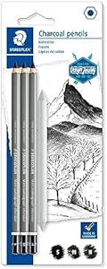 Staedtler Mars Lumograph Charcoal Pencils, Blister Pack of 3 Drawing Pencils (H, M, S) + 1 Blending Stump STAEDTLER