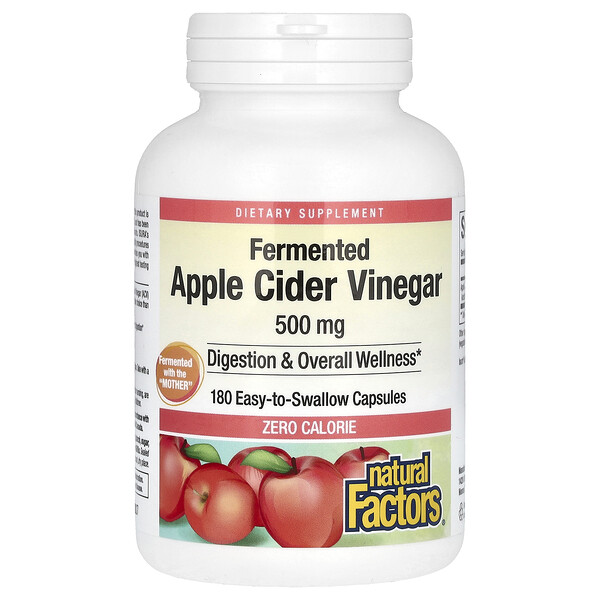 Ферментированный яблочный уксус - 500 мг - 180 легко глотаемых капсул - Natural Factors Natural Factors