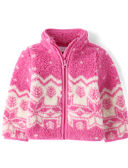 Toddler Girls Print Sherpa Zip Up Jacket The Children`s Place