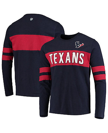 Men's Navy Houston Texans Game On Sueded Slub Long Sleeve T-shirt HANDS HIGH