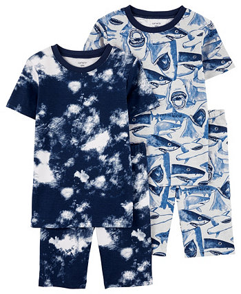Хлопковая пижама для маленьких мальчиков Shark Snug Fit, комплект из 4 предметов Carter's