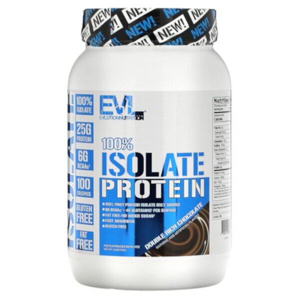 100% изолят протеина, двойной насыщенный шоколад, 1,6 фунта (726 г) EVLution Nutrition