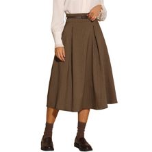 Women's Vintage Checked High Belted Waist A-Line Plaid Skirt ALLEGRA K