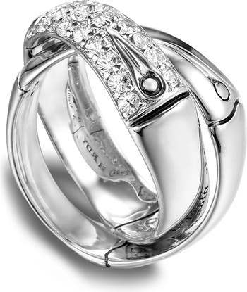Перекрещенное кольцо из стерлингового серебра с паве из белого сапфира и бамбука, размер 7 JOHN HARDY