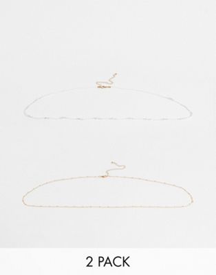ASOS DESIGN pack of 2 belly chain with micro pearl and chain in gold tone ASOS DESIGN