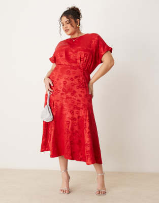 Never Fully Dressed Plus embossed satin midaxi dress in red NEVER FULLY DRESSED