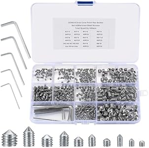 400 Pcs Hex Allen Head Socket Cup Point Screws Set, Metric M3/M4/M5/M6/M8 Internal Hex Drive Grub Set Screws for Door Handles, Bathroom Fixture, with Hex Wrenches，Set Screw Assortment Kit Xujinsongg