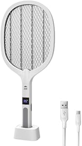 WBM Smart Electric Bug Zapper Rechargeable, Electric Fly Swatter, 3000V High Voltage LED Lighted Handheld Mosquito Zapper with 4 Layer Safety Mesh, for Indoor and Outdoor - Pack of 1 Natural Solution