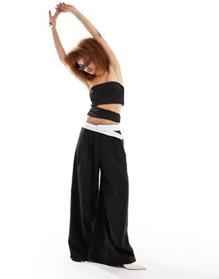 Lioness low rise tailored contrast waistband pants in black Lioness
