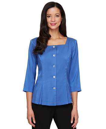 Women's 3/4-Sleeve Shimmer Square-Neck Blouse Alex Evenings