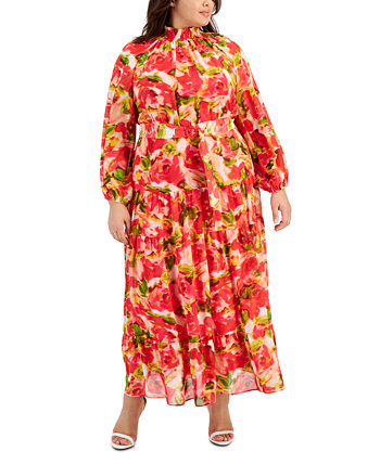 Платье макси больших размеров с принтом и поясом, блузкой и рукавами Taylor