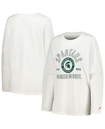 Женская белая рваная футболка оверсайз с длинными рукавами Michigan State Spartans Clothesline League Collegiate Wear