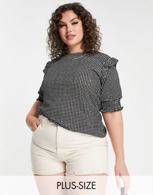 Simply Be gingham frill top in black and white Simply Be