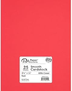 PA Paper Accents Smooth Cardstock 8.5" x 11" Red, 65lb Colored cardstock Paper for Card Making, Scrapbooking, Printing, Quilling and Crafts, 25 Piece Pack Accent Design Paper Accents