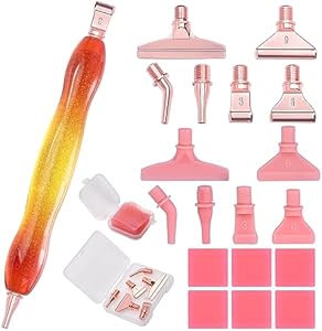 Praise V Do Diamond Painting Art Drill Pen Kit with 6 Screw Stainless Steel Silver Metal Tip Nibs, 6 Plastic Placers,6Glue Clays Tool Accessories for Diamond Painting, Diamond Art Fuchsia Blue Praise V Do