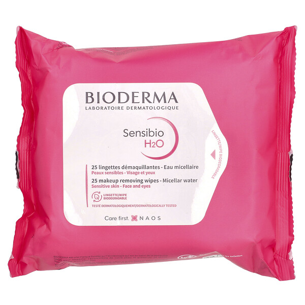 Sensibio, Салфетки для снятия макияжа с раствором мицеллы, 25 салфеток Bioderma