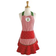 26&#34; x 28.5&#34; Red and Green Merry Christmas Ruffle Apron Contemporary Home Living