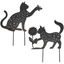 Set of 2 Black Cat Garden Stake Silhouettes for Lawn Decor, Gifts, Decorative Outdoor Metal Animal Statues for Yard Farmlyn Creek
