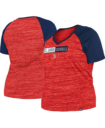 Женская красная футболка St. Louis Cardinals больших размеров с принтом «космическая краска» и реглан с v-образным вырезом New Era