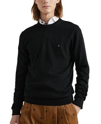 Мужской однотонный свитер из смеси хлопка и кашемира пима обычного кроя с круглым вырезом Tommy Hilfiger