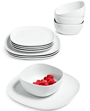 Whiteware Soft Square, 12 шт. Набор столовой посуды, сервиз для 4 человек, создан для Macy's The Cellar