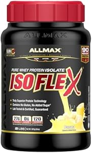 ALLMAX ISOFLEX Whey Protein Isolate, Banana - 2 lb (Фунты) - 27 Grams of Protein Per Scoop - Zero Fat & Sugar - 99% Lactose Free - Gluten Free & Soy Free - Approx. 30 Servings (Порции) ALLMAX Nutrition