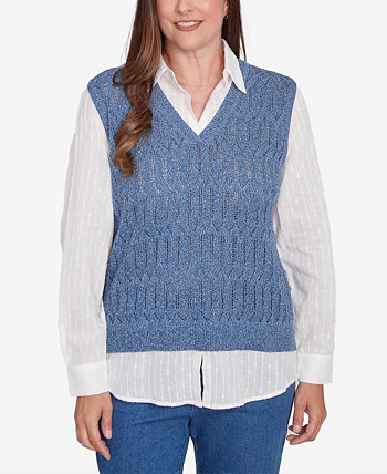 Petite Collared Vest Two in One Sweater Alfred Dunner