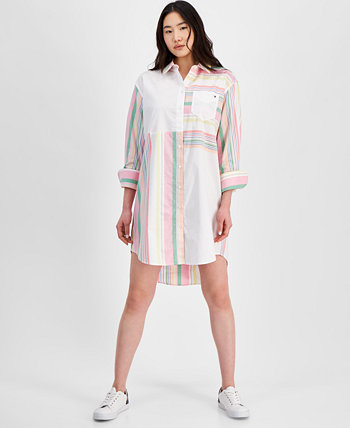 Женское платье-рубашка в полоску в стиле пэчворк Tommy Hilfiger