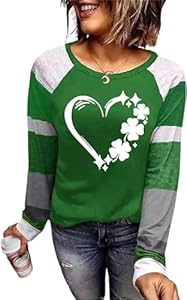 St. Patrick's Day Tshirt Women Distressed Clover Print Irish Shirt Splicing Long Sleeve Raglan Tees Baseball Tops Fchich