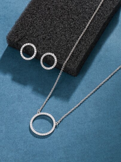 Ожерелье 18K позолоченный с цирконом с круглым декором & серьги SHEIN