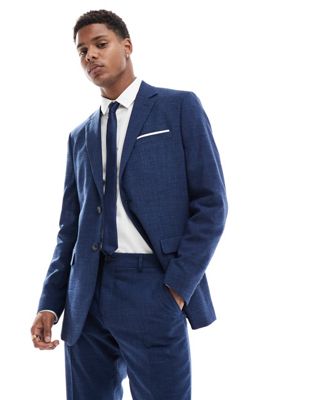 Selected Homme linen mix slim fit suit jacket in dark navy Selected