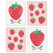 Big Dot of Happiness Berry Sweet Strawberry - Unframed Fruit Kitchen Linen Paper Wall Art - Set of 4 - Artisms - 8 x 10 inches Big Dot of Happiness
