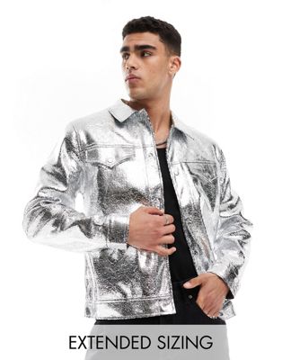 ASOS DESIGN faux leather western jacket in silver crackle ASOS DESIGN