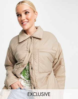 Pull&Bear Exclusive lightly padded nylon jacket in mushroom Pull&Bear