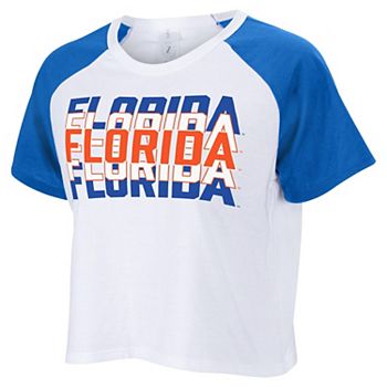 Women's ZooZatz White Florida Gators Colorblock Repeat Raglan Cropped T-Shirt ZooZatz