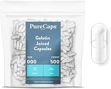 PureCaps USA - Empty Gelatin Capsules Size 000, 500 Empty Joined Gel Pills, Clear, Non-GMO Certified, Kosher, Gluten Free and Halal Certified PureCaps USA