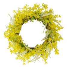 Jasmine and Leaves Artificial Floral Spring Wreath  Yellow - 22-Inch Christmas Central