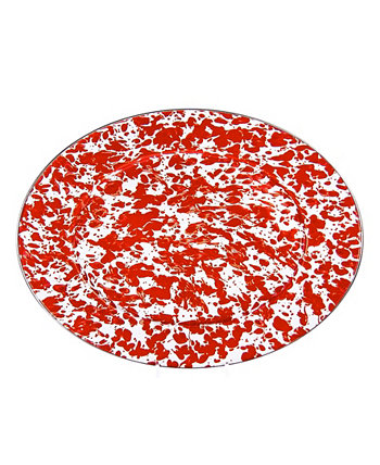 Коллекция эмалированной посуды Red Swirl Овальная тарелка 16 x 12 дюймов Golden Rabbit