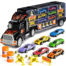 Toy Truck Transport Car Carrier Includes 6 Toy Cars and Accessories - Toy Trucks Fits 28 Toy Cars Play22