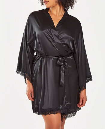 Plus Size Silky Laced Trim Short Robe ICollection