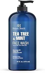 Botanic Hearth Tea Tree Face Wash with Mint - Acne Fighting, Premium, Hydrating Liquid Face Soap with Pure Tea Tree Oil - for Women and Men, Paraben Free, Fights Acne - 16 fl oz Botanic Hearth