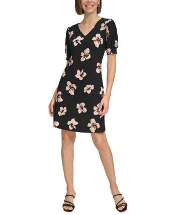 Женское платье с v-образным вырезом и пышными рукавами с цветочным принтом Tommy Hilfiger