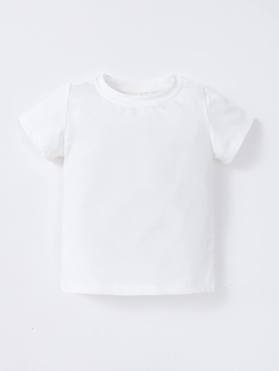 для детей Однотонная футболка с круглым воротником SHEIN