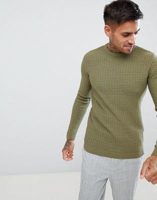 Текстурированный свитер с круглым вырезом цвета хаки ASOS DESIGN ASOS DESIGN