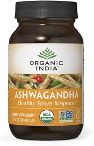 ORGANIC INDIA Ashwagandha Capsules (Капсулы) - Organic Ashwagandha Supplement - Vegan Ashwagandha Root, Gluten-Free, Kosher, Non-GMO, Supports Stress Relief, Energy, and Sleep - 90 Capsules Organic India