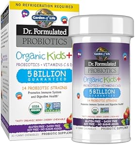 Garden of Life Dr. Formulated Probiotics Organic Kids+ Plus Vitamin C & D - Berry Cherry - Gluten, Dairy & Soy Free Immune & Digestive Health Supplement, No Added Sugar, 30 Chewables (Жевательные таблетки) (Shelf Stable) Garden of Life